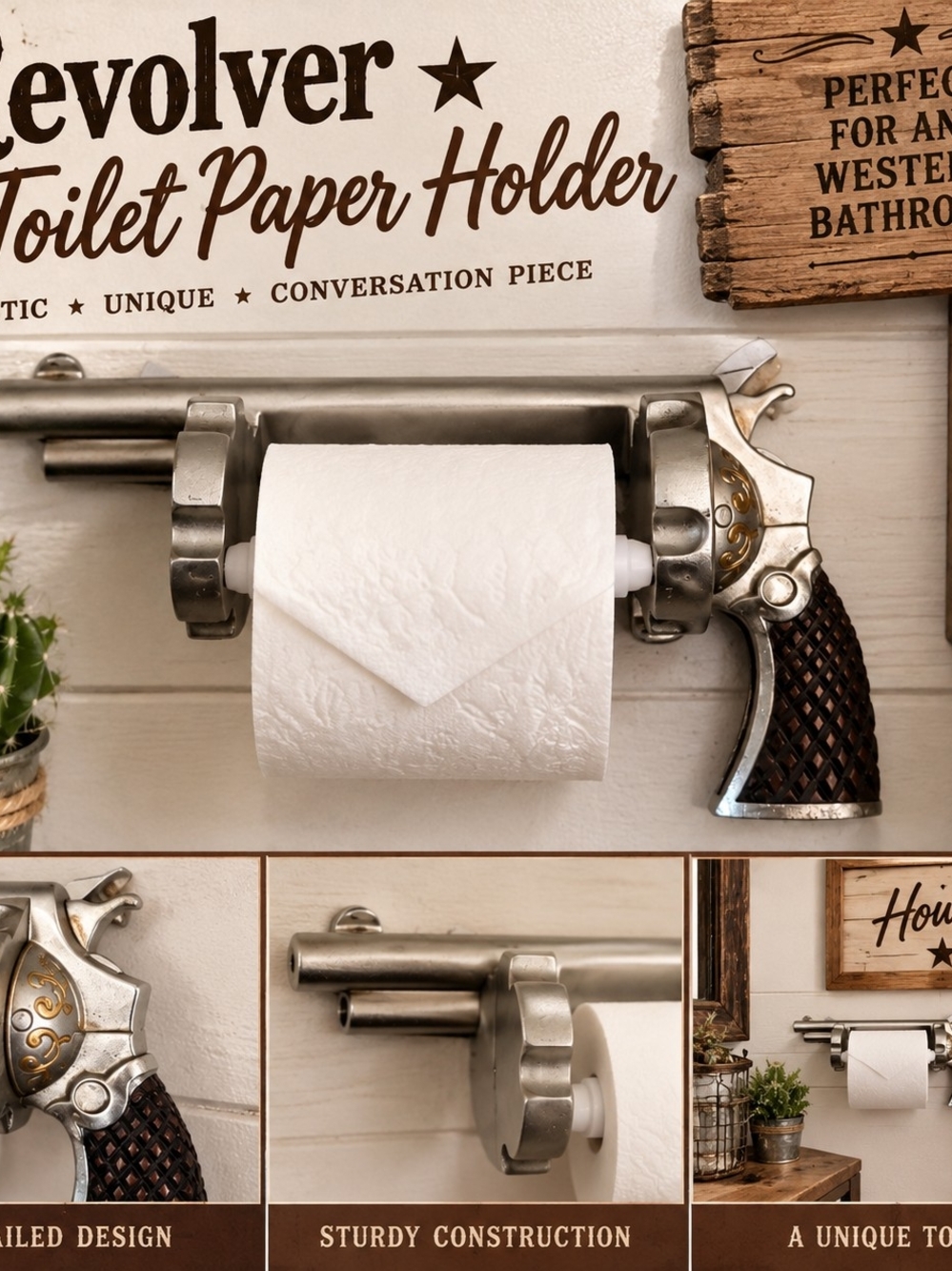 Revolver Toilet Paper Holder - Silver and Brown